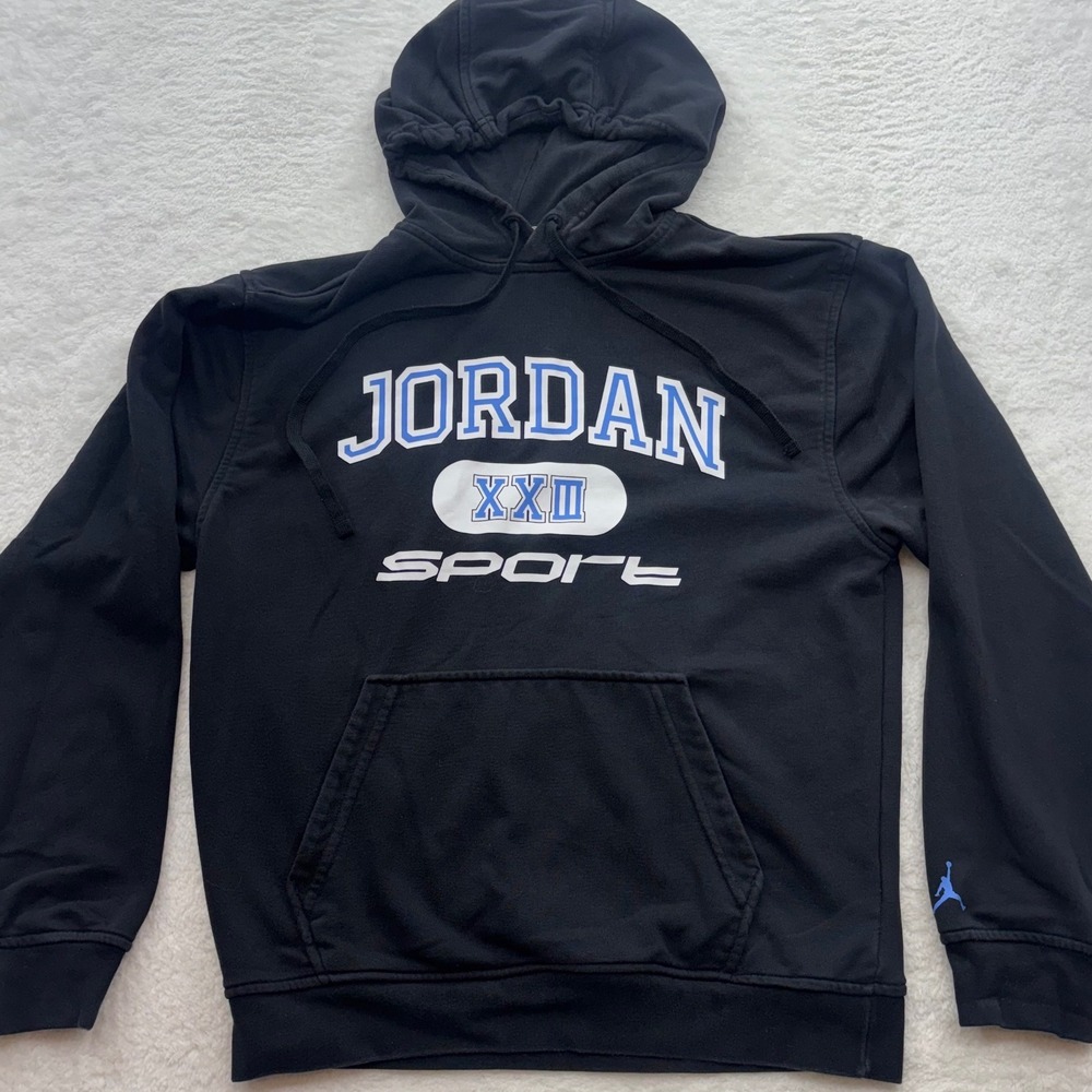 Jordan Sport Dri-FIT Hoodie Black Blue Graphic Pullover Mens Small XXII